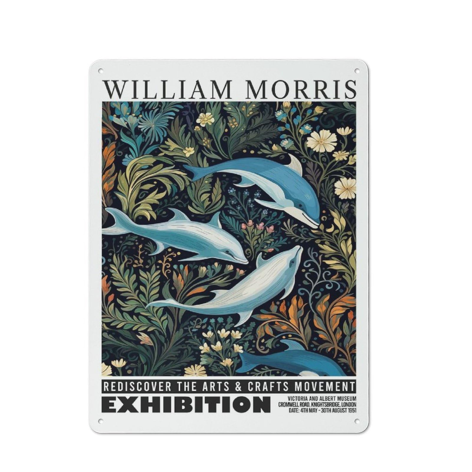 Junmoney Style-17 Metal Wall Sign 40X30cm Featuring Morris Dolphins Botanical Exhibition For Café Or Restaurant, A New Home Present For Hospitality Interior Collectors