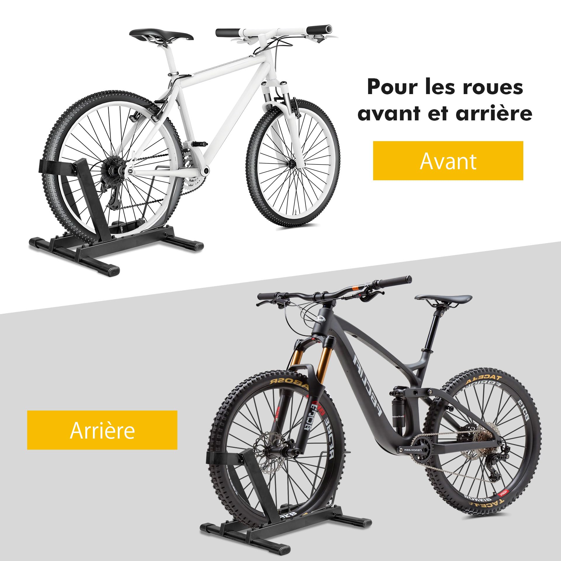 Mimoke Béquille de vélo électrique et vélo - Support de plancher autoportant réglable en hauteur en acier pour pneus jusqu'à 4 pouces, adapté aux vélos jusqu'à 38 kg