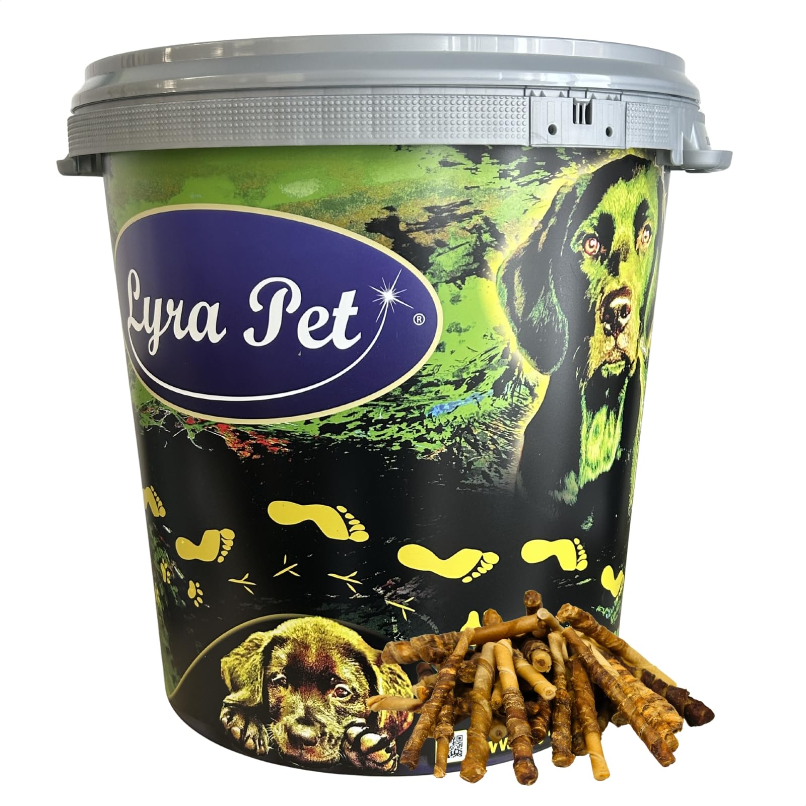 Lyra Pet® 5 kg bâtonnets de Buffle au bœuf séchés + Seau de 30 L | Snack à mâcher naturel au bœuf | Riche en protéines | Favorise l’hygiène dentaire | Long plaisir à mâcher & digeste