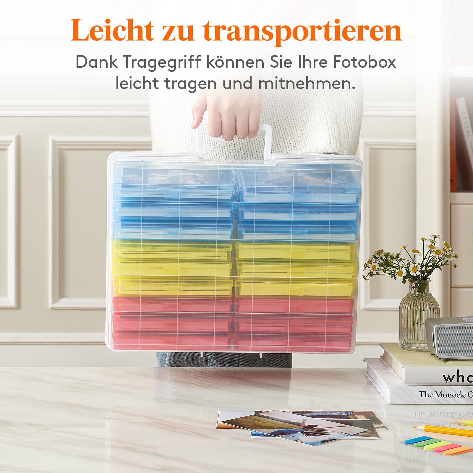Lifewit Aufbewahrungsbox, 4x6 10x15cm 4R, Foto-Organizer, 18 innere Bildbehälter, mehrfarbige Boxen, Samenaufbewahrung, Basteln, f. Karten, Bilder, Briefmarken, Bürobedarf, m. 1 Blatt Etikettensticker
