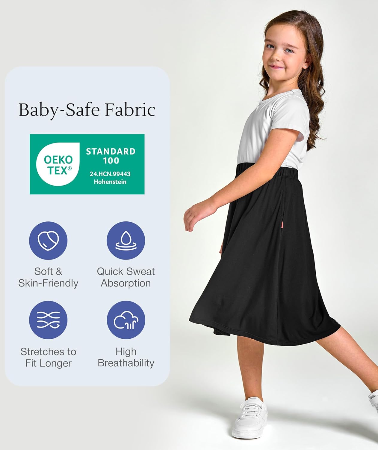 Girls Flowy A-Line Skirt 6-14 Years, Summer Midi Skirts Kids for School, Viscose from Bamboo - Image 3