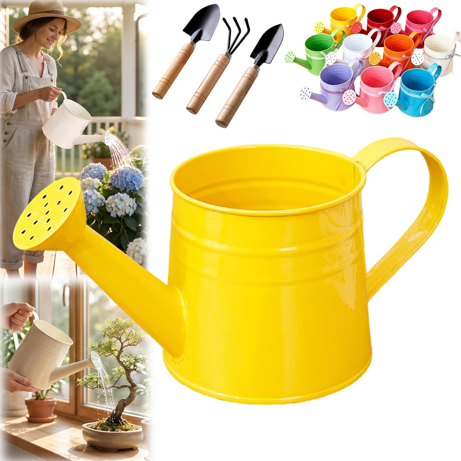 White Watering Can Metal, 1L Vintage Galvanized Sprinkler Can, Rustproof & Leak-Resistant, Ideal for Indoor & Outdoor Plants, Lawn, Garden – Durable Gardening Tool for Home & Office (Yellow) — image 1