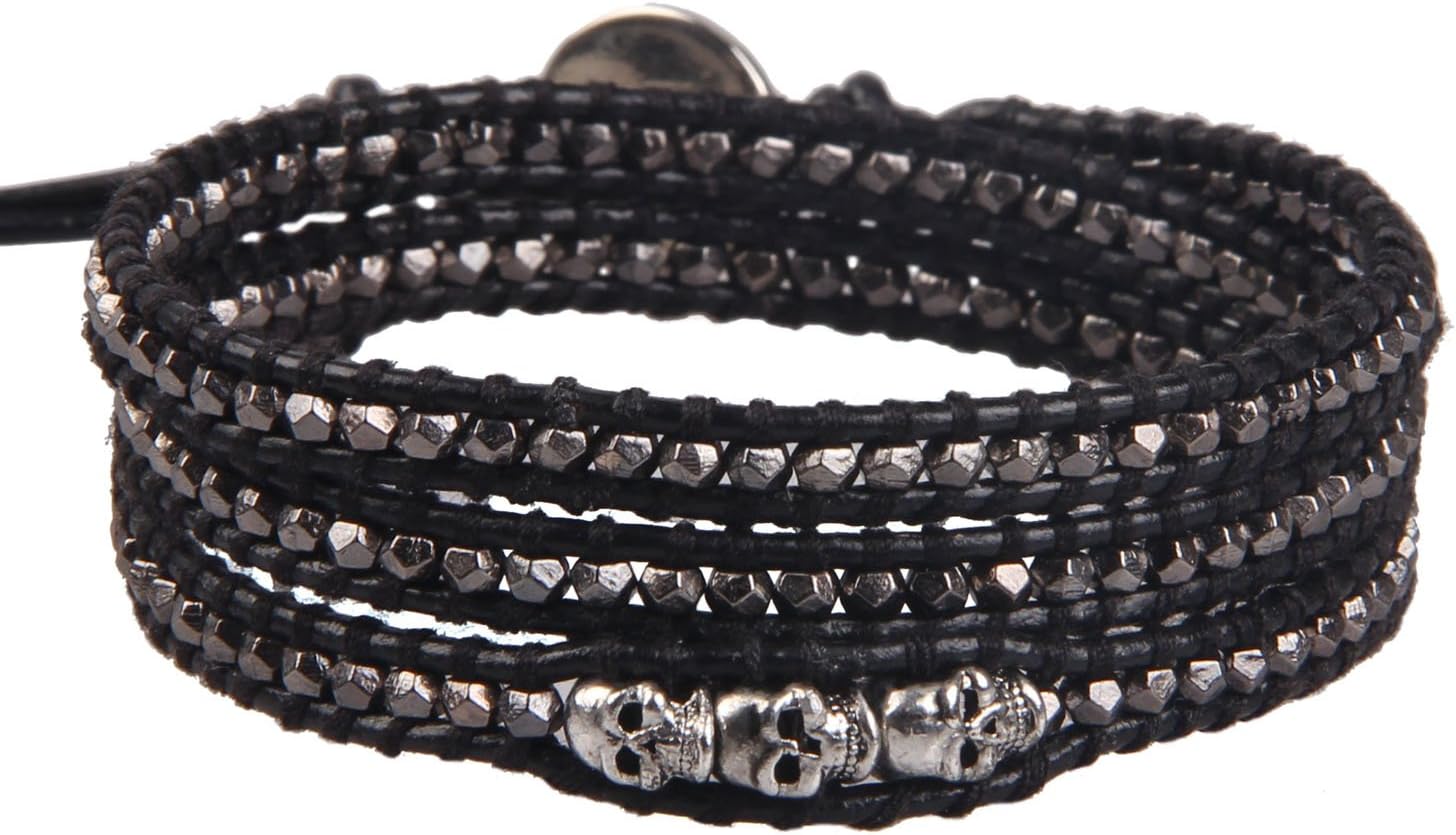 KELITCH Created Agate Crystal Beads Woven 3 Wrap Bracelet Handmade Fashion Jewelry 23" (Purple)