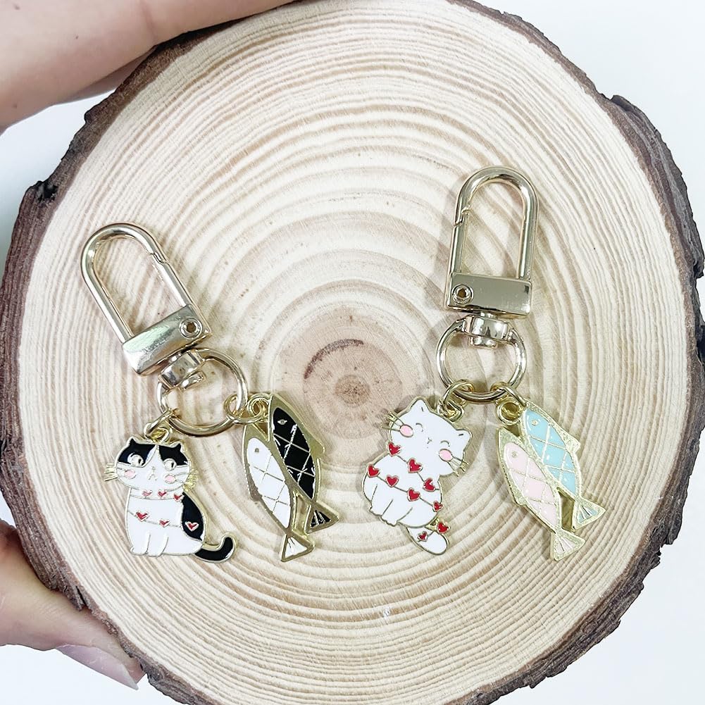 Mini Cat Keychain 3pcs Set Black White Pink Small Key Chain for Women Bag Charm Car Key Ring image 4