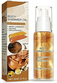 Body Highlighter, Liquid Bronzer Shimmer Body Oil, Body Shimmer Oil Glow Glitter Bright Lotion Face Liquid Highlighter Illuminator, Highlighters Makeup Spray (Gold)