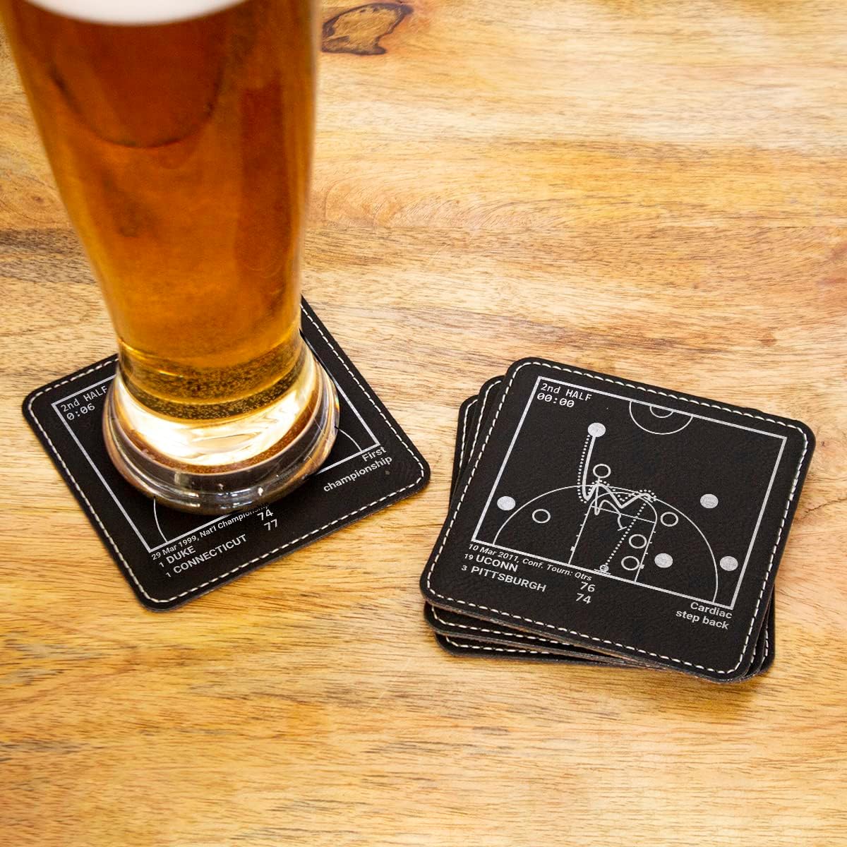 Greatest UConn Basketball Plays: Leatherette Coasters (Set of 4) | Unique UConn Basketball Gift for Men and Sports Fans | Iconic UConn Basketball Moments