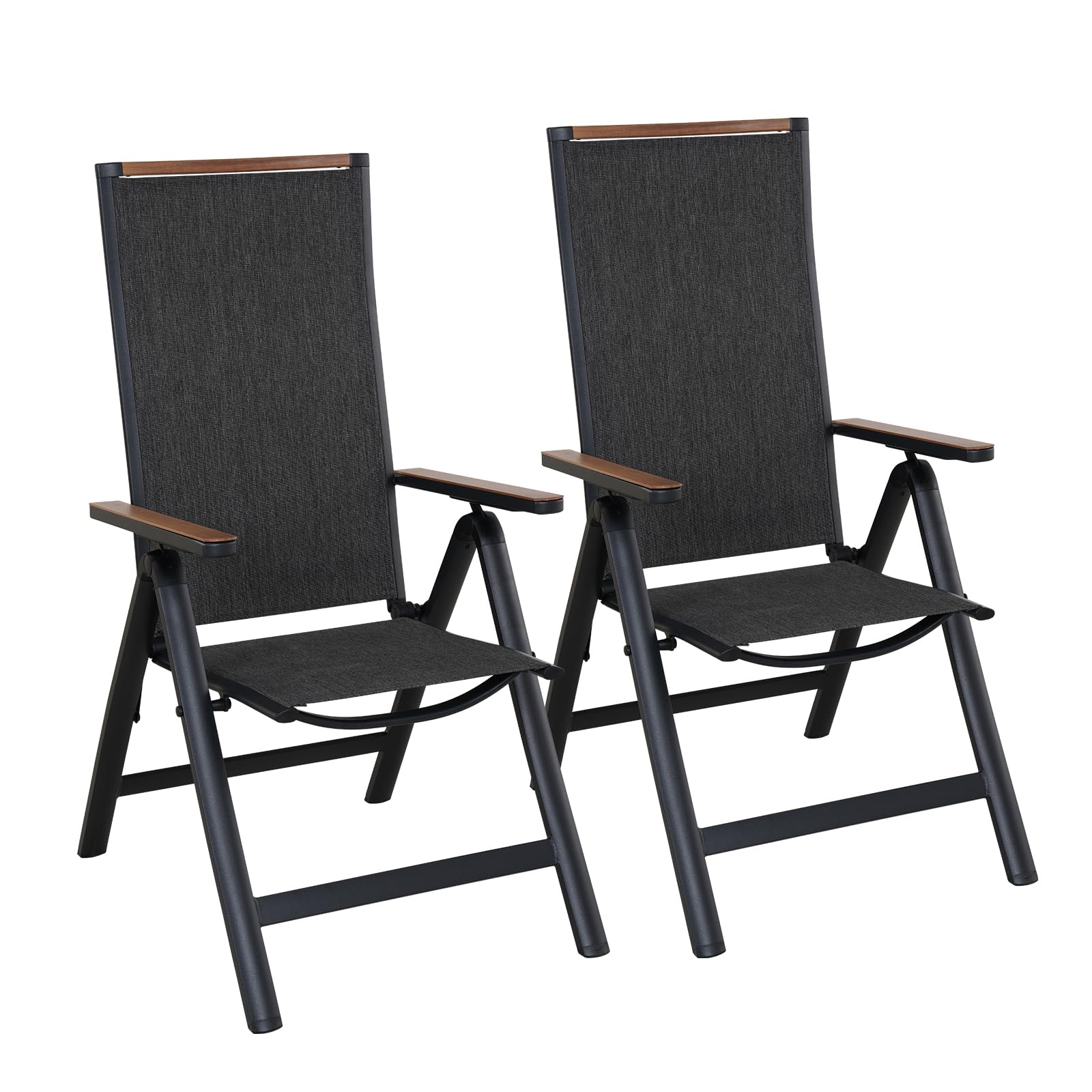 Grand Patio Alu Gartenstuhl Klappbar 2er Set, Liegestuhl mit 6-Fach Verstellbare, Wetterfest, Schwarz