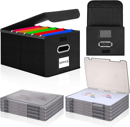 Miniatura 1 de Yeaqee Caja organizadora de archivos con tapa y paquete de 8 cajas de proyectos A4, caja de almacenamiento grande de lino portátil, organizador de