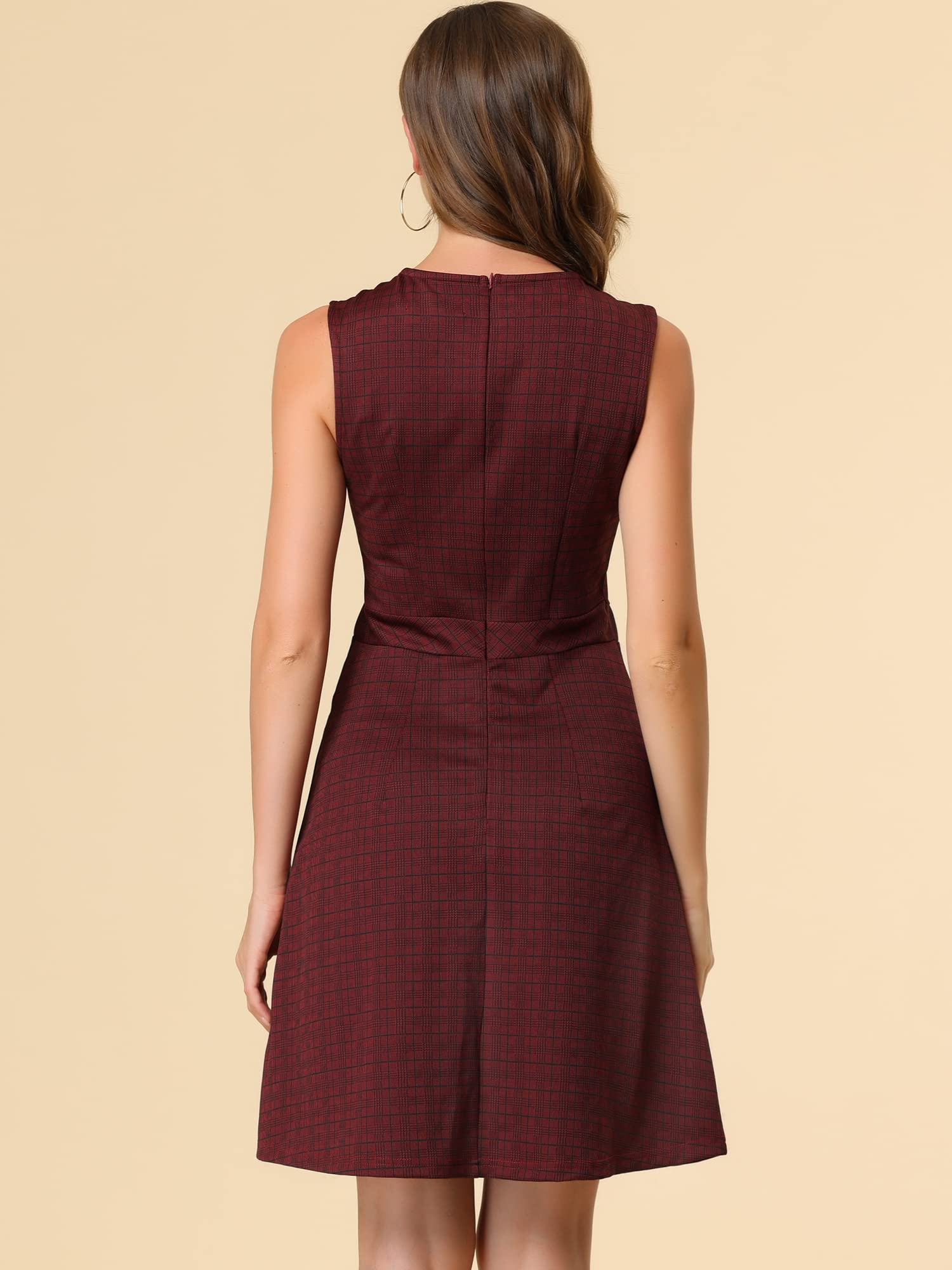 Allegra K Damen Ärmellos A Linie Hahnentritt Kariert Minikleid Kleid