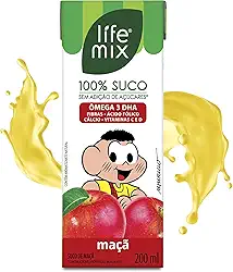 LIFE MIX Turma da Mônica - Suco de Maçã em Caixinha - 100% Suco, Sem Adição de Açúcares, Sem Conservantes e Corantes, Ômega 3 DHA, Vitaminas C e D, Cálcio, Fibras - Vegano - 200ml