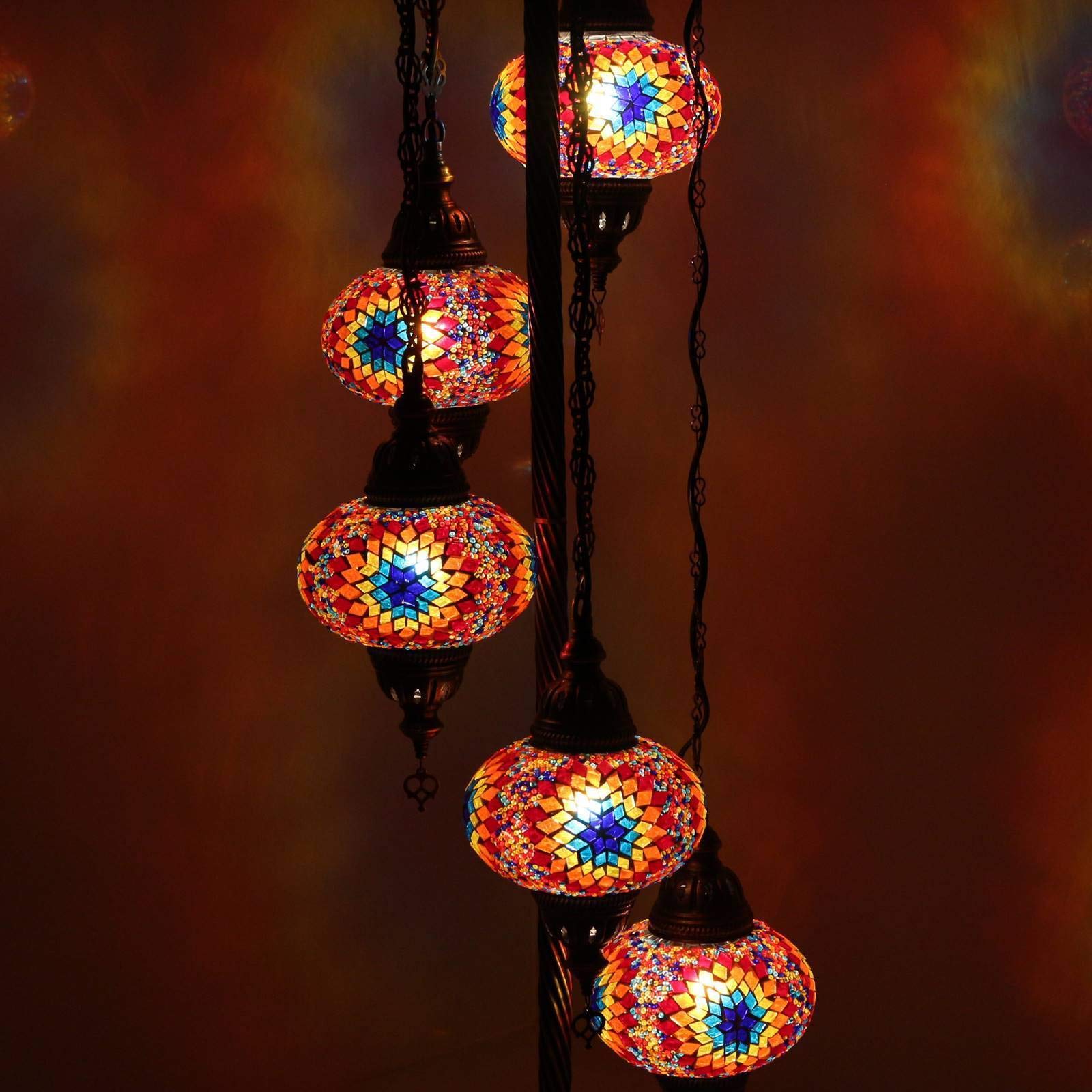 Traditional Floor Lamp Turkish Moroccan Style Mosaic Multicolour Light 5 Large Globe Home Design