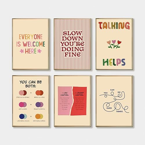 6pcs Mental Health Posters,Wall Art with Inspirational and Motivational Quotes