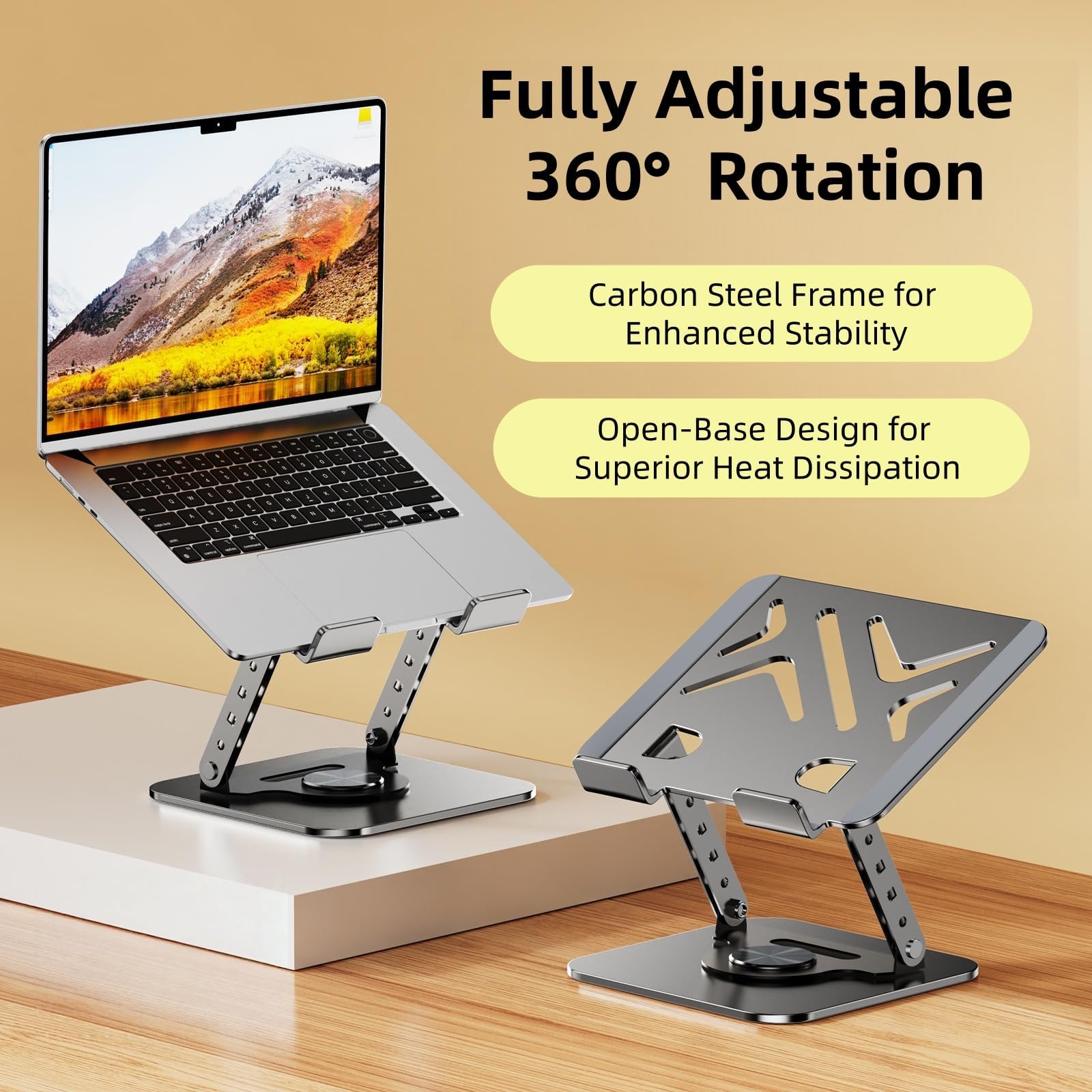 Supporto per computer portatile, regolabile in altezza/angolo, ergonomico e stabile, adatto per notebook da 11 a 17", ideale per ufficio/lavoro da casa, grigio