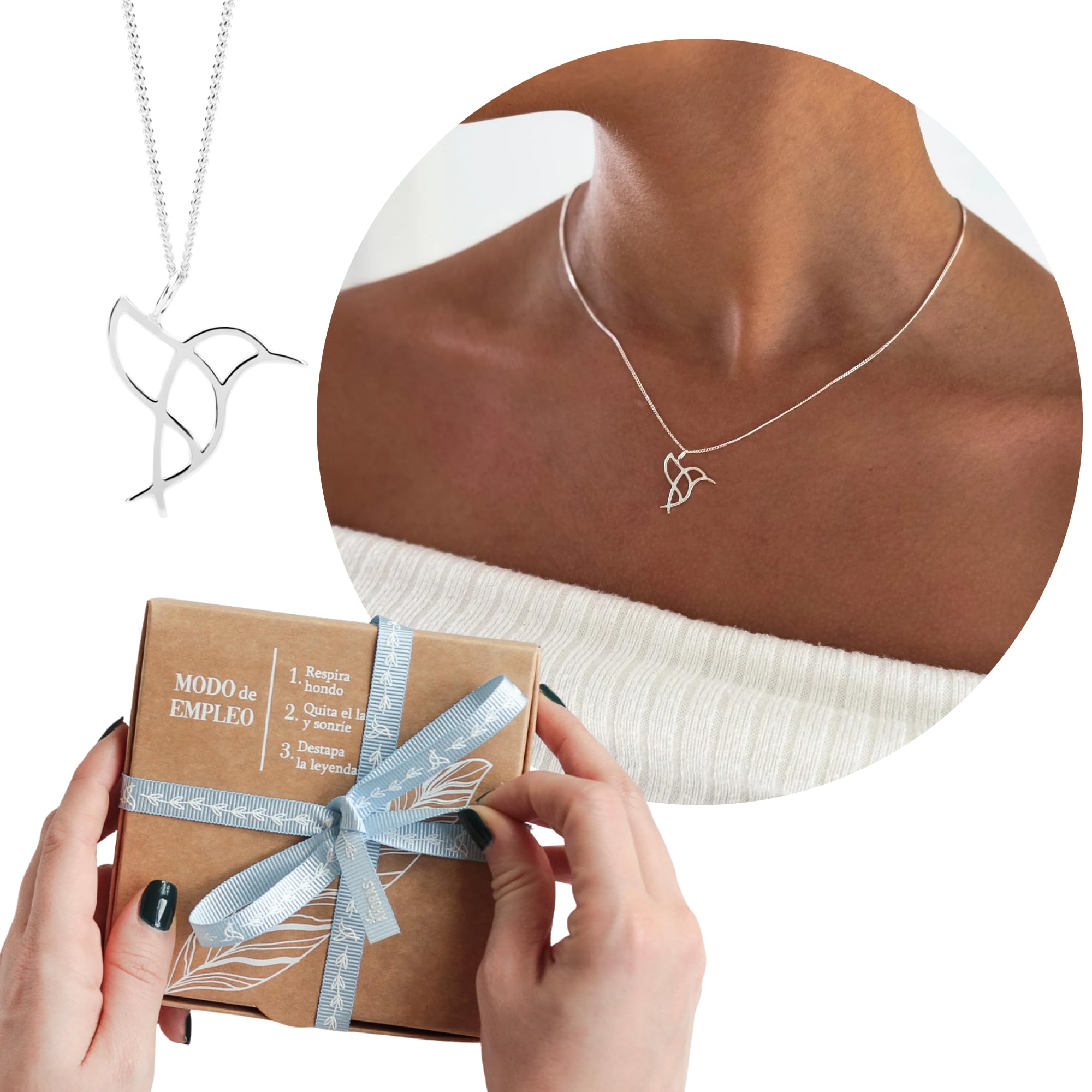 Colgante Plata Mujer Colibrí | Regalos Originales para Mujer con Significado | Collar Mujer Emocional que Invita a Conectar con el Presente