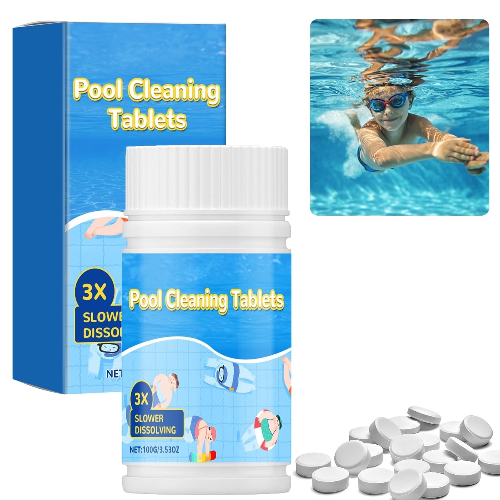 100g Chlorine Tablets for Hot Tub, Multi Function Chlorine Tablet for Swimming Pool, Slow-Dissolving Chlorinating Hot Tub Chemicals for Paddling Pool, Spa, Bathtubs