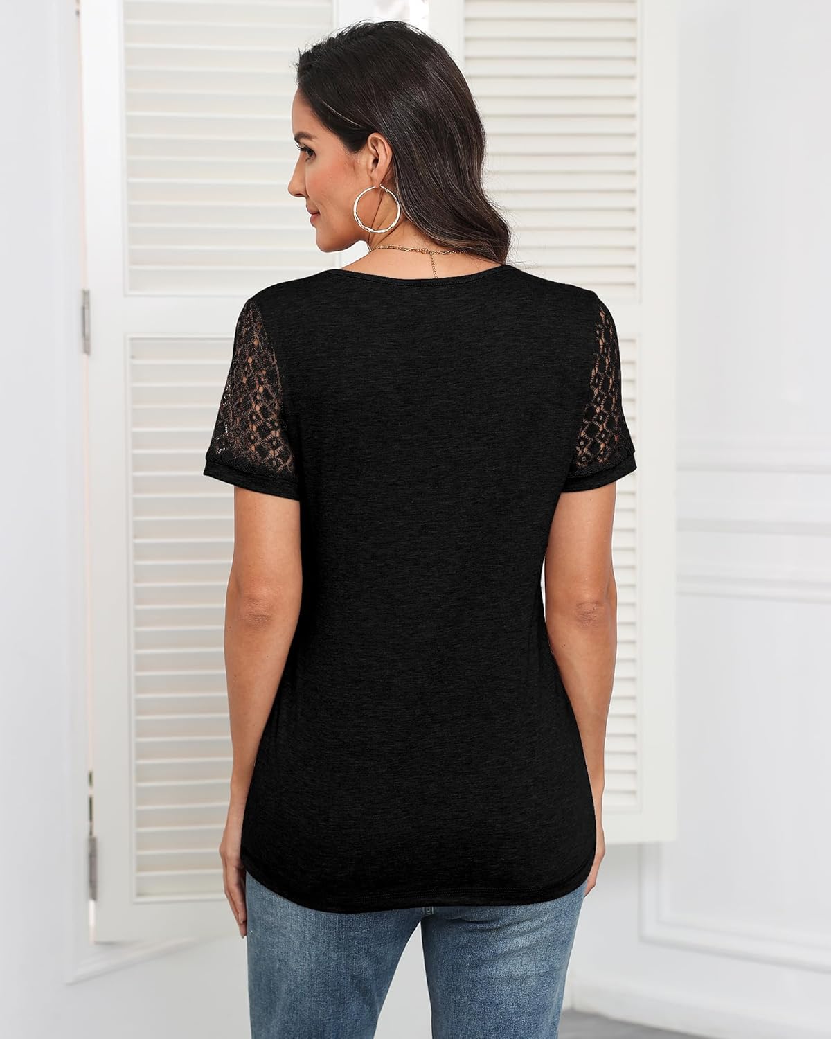 Memorose Women's Short Sleeve Shirts Lace Dressy 2026 Spring Summer Tops Trendy Vacation Casual Work Blouses - Image 5