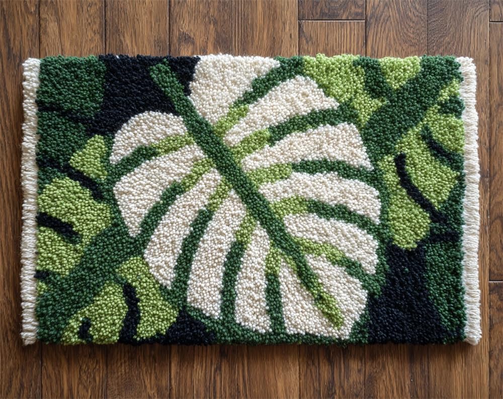 Kitquiver Rug Kits for Adults Latch Hook Pre Printed Monstera Leaf DIY Crafts Crochet Yarn Handmade Embroidery with Printed Canvas Needlework for Home Decor 35X46In
