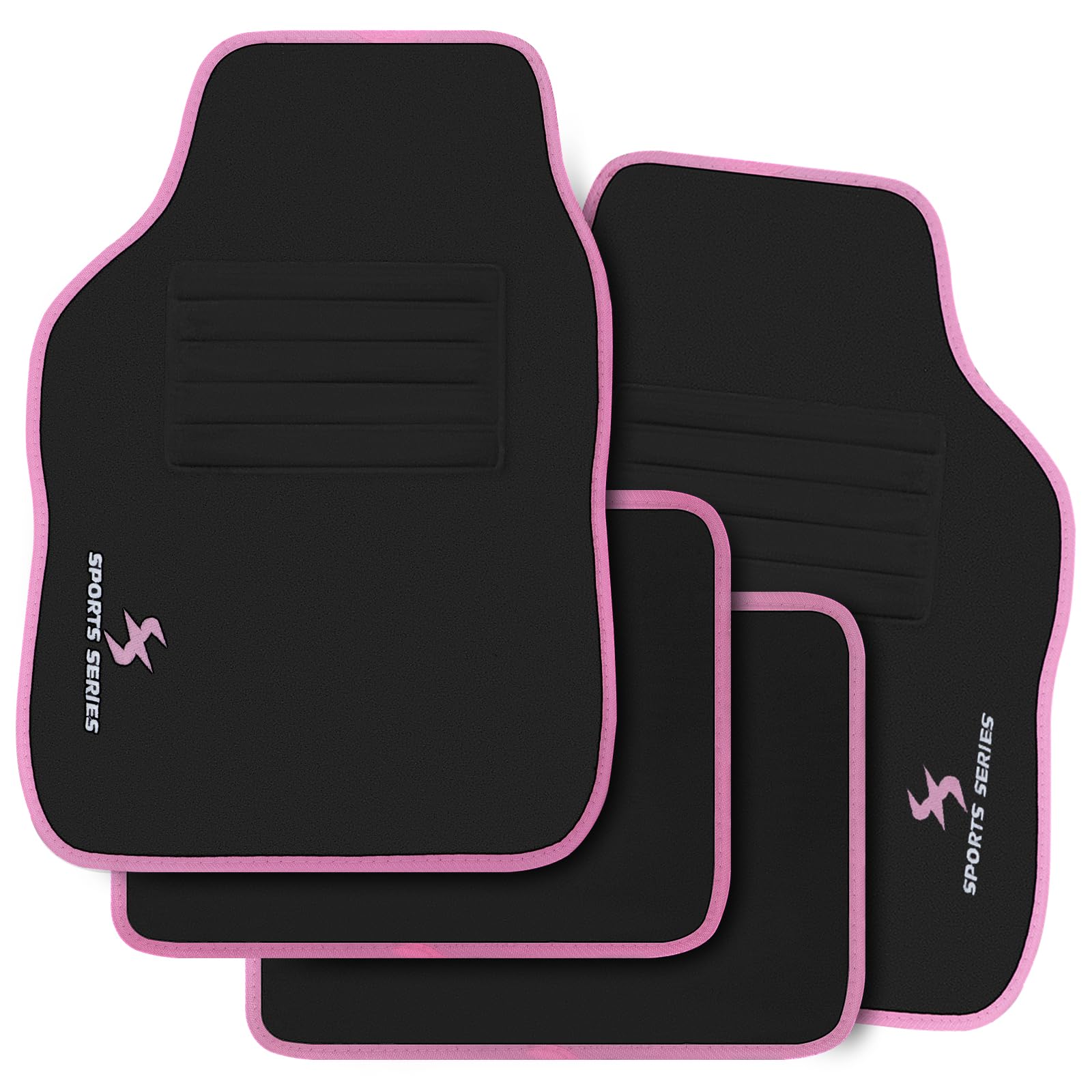 WOLTU Autofußmatten-Set mit 4 Matten universelle Allwetterfußmatten mit Stickerei Autoteppich gegen Wasser rutschfeste Absatzschoner aus Teppichmaterial Schwarz Rosa