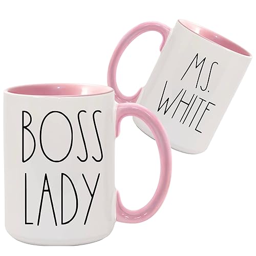 BOSS LADY Farmhouse skinny style inspired Font PINK! 15oz Ceramic Mug  Your Custom Text on the back side!