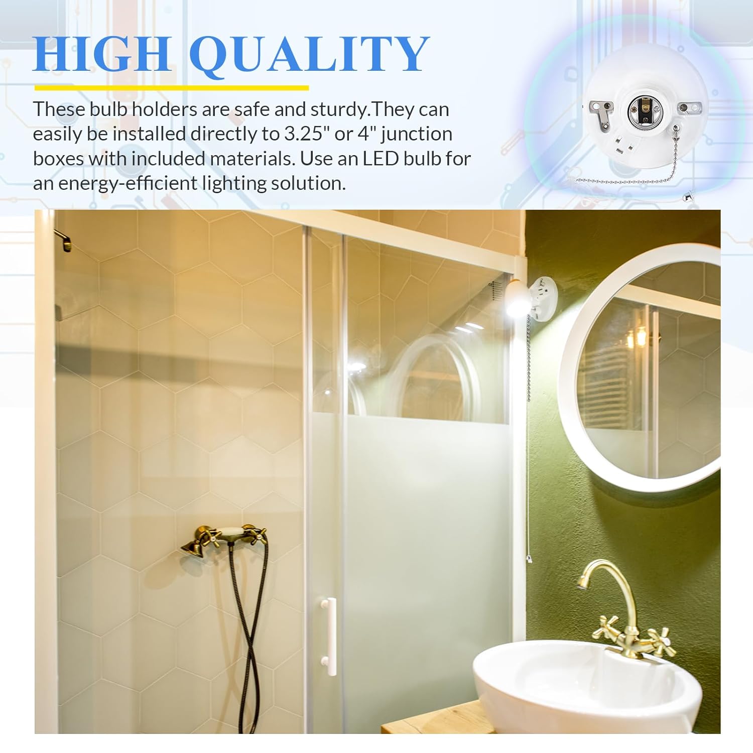 4 Pack Porcelain Light Socket with Outlet and Pull Chain Light Fixture, Bulb Socket with Grounded Outlet, E27/e26 Base, Porcelain Box Mount for Indoor Garage Closet Lighting