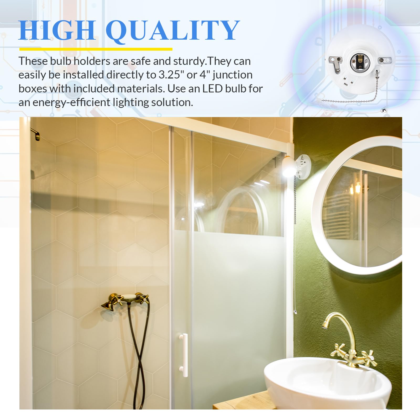 Porcelain Light Sockets with Outlet - 4 Pack -6