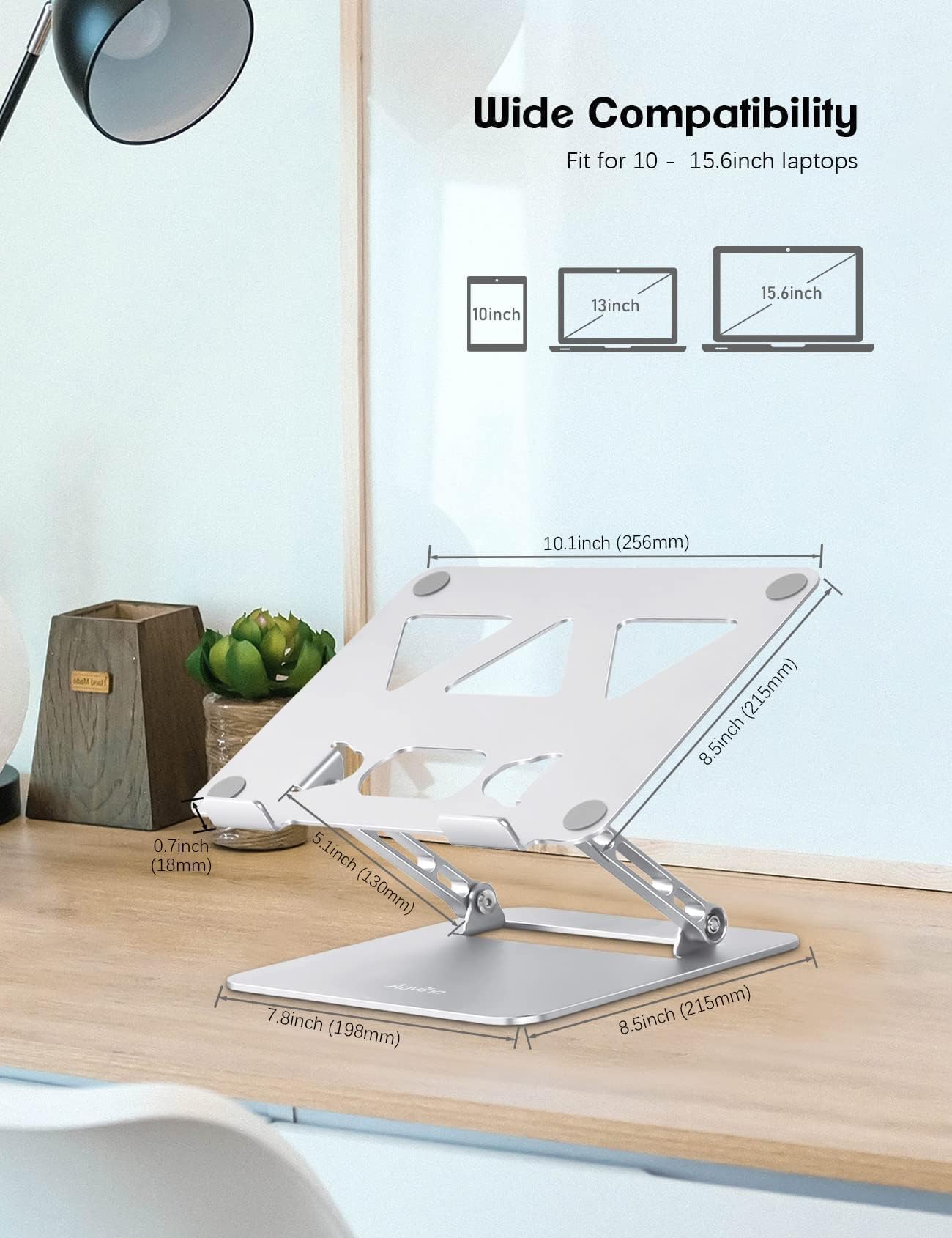 Aoviho Regulowany stojak na laptopa na biurko, przenośny stojak na laptopa i stojak, składany aluminiowy stojak na notebooka do MacBooka Air Pro HP, Lenovo, Dell, Samsung, Chromebook, 10-15,6 cala