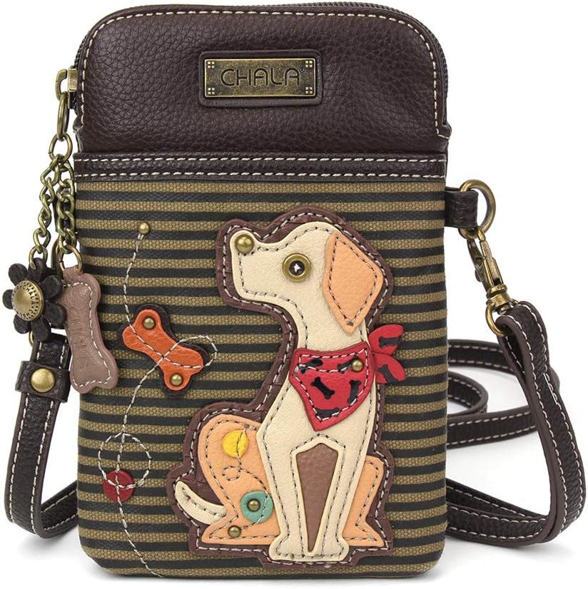 Dog Collection Cell Phone Crossbody Purse-Women PU Leather/Canvas Multicolor Handbag with Adjustable Strap