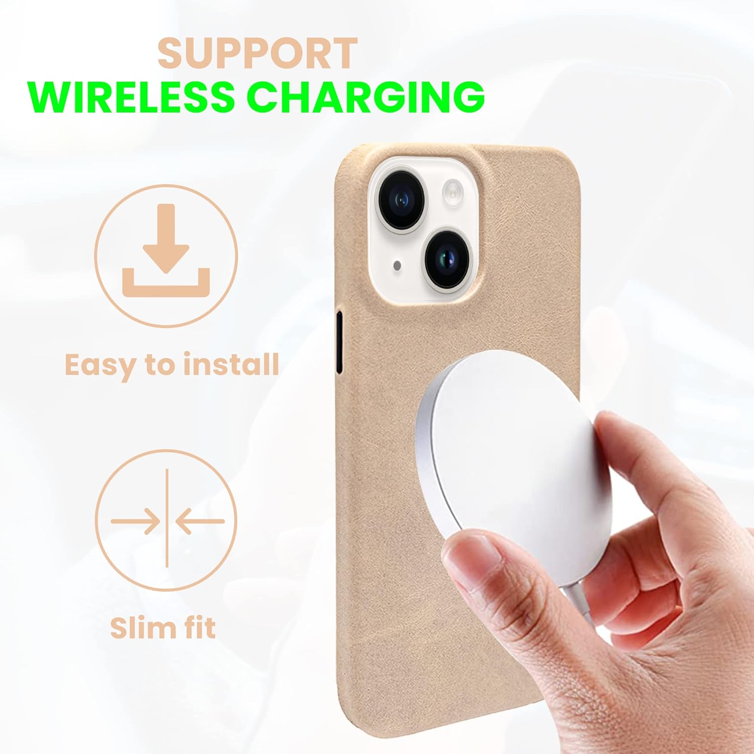 Genuine Leather Case - iPhone 14 Plus Compatible - Oil Waxed Full Grain Anti-Scratch Leather - Shockproof, Drop Proof, Slim Case (Clay)