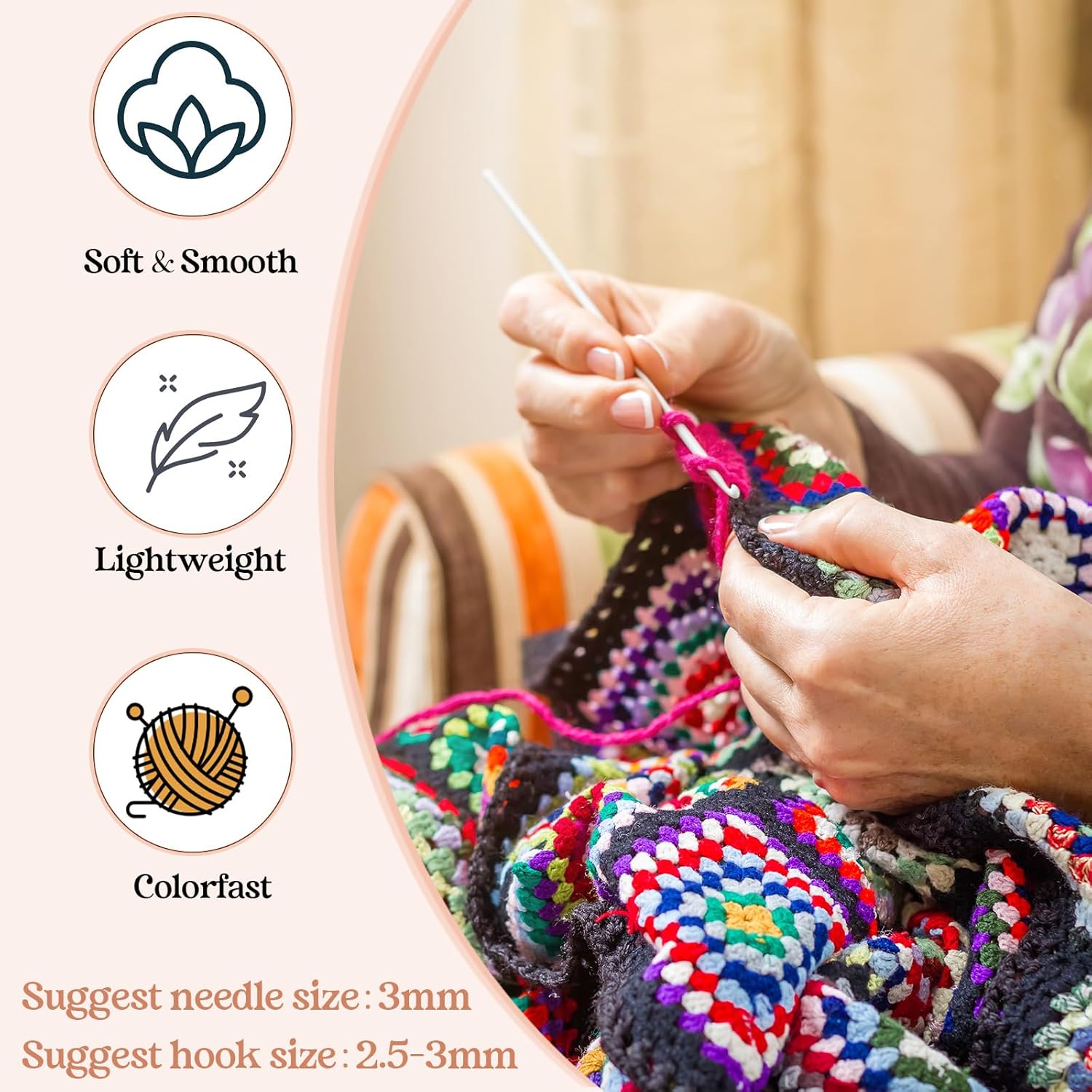 Threlaco 24 Skeins Soft Cotton Yarn Total 2880 Yards Assorted Colors Yarn for Crocheting and Knitting 4 Ply Acrylic Gauze for DIY Crafts Project, Each Skein 1.76 Oz/120 Yard(Pastel Colors)