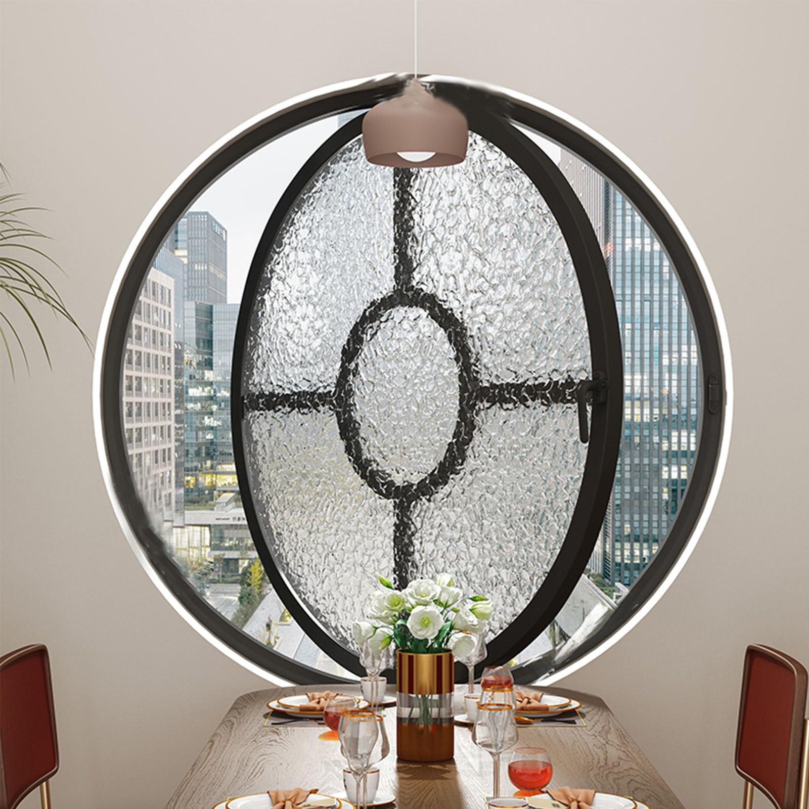 Ventana de cobertizo giratoria de 360° con manija y cristal transparente
