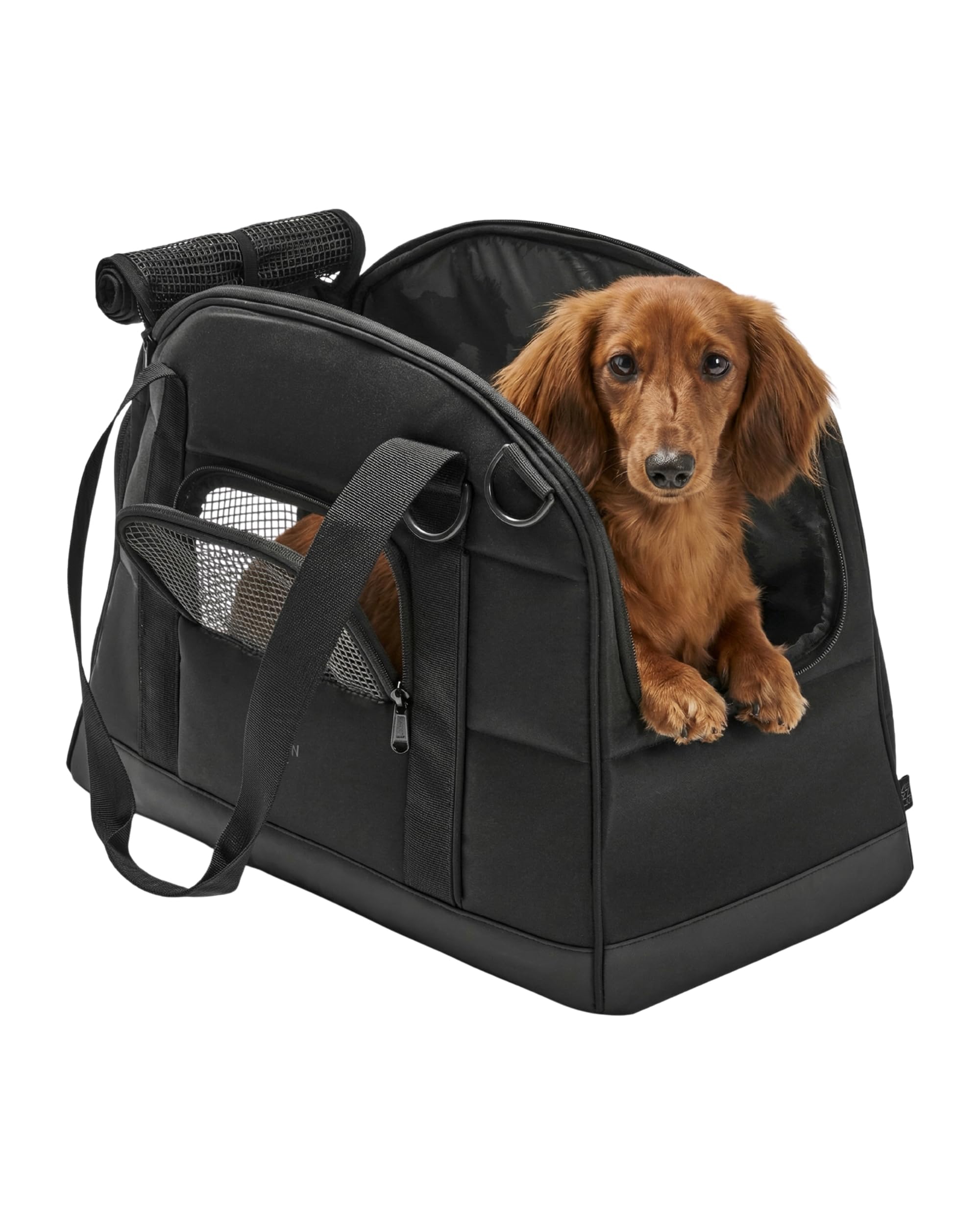 Larkson Transportín para Perros Pequeños de hasta 12 kg Negro - Tjark - Bolsa de Transporte para Perros y Gatos en Avión - Cumple con los Estándares de la Mayoría de Las Aerolíneas