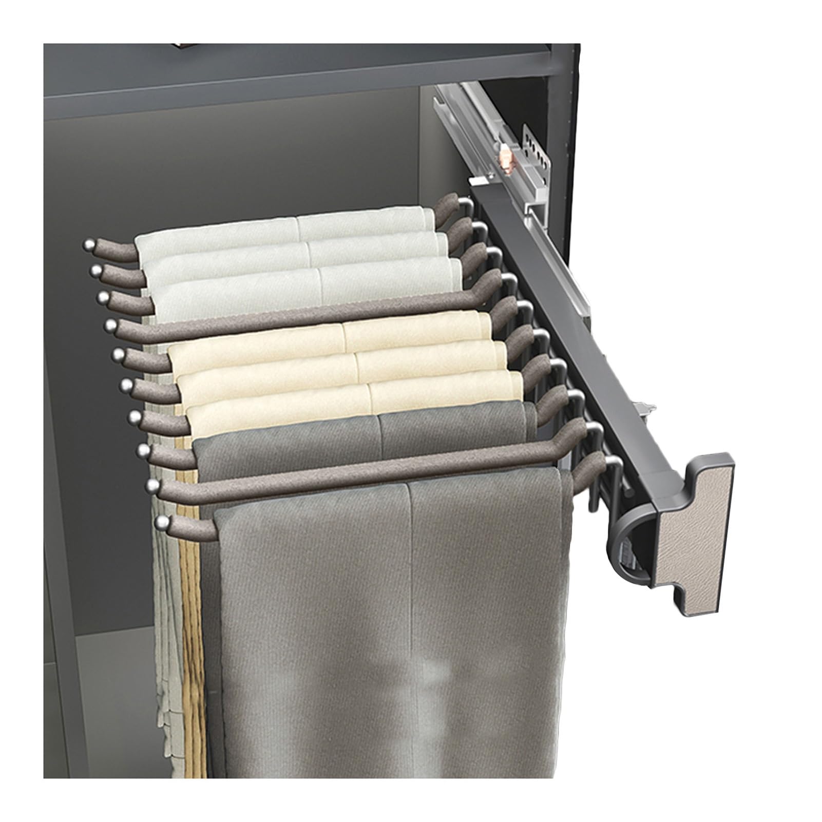Portant à pantalons coulissant gain de place avec 10 bras robustes en aluminium