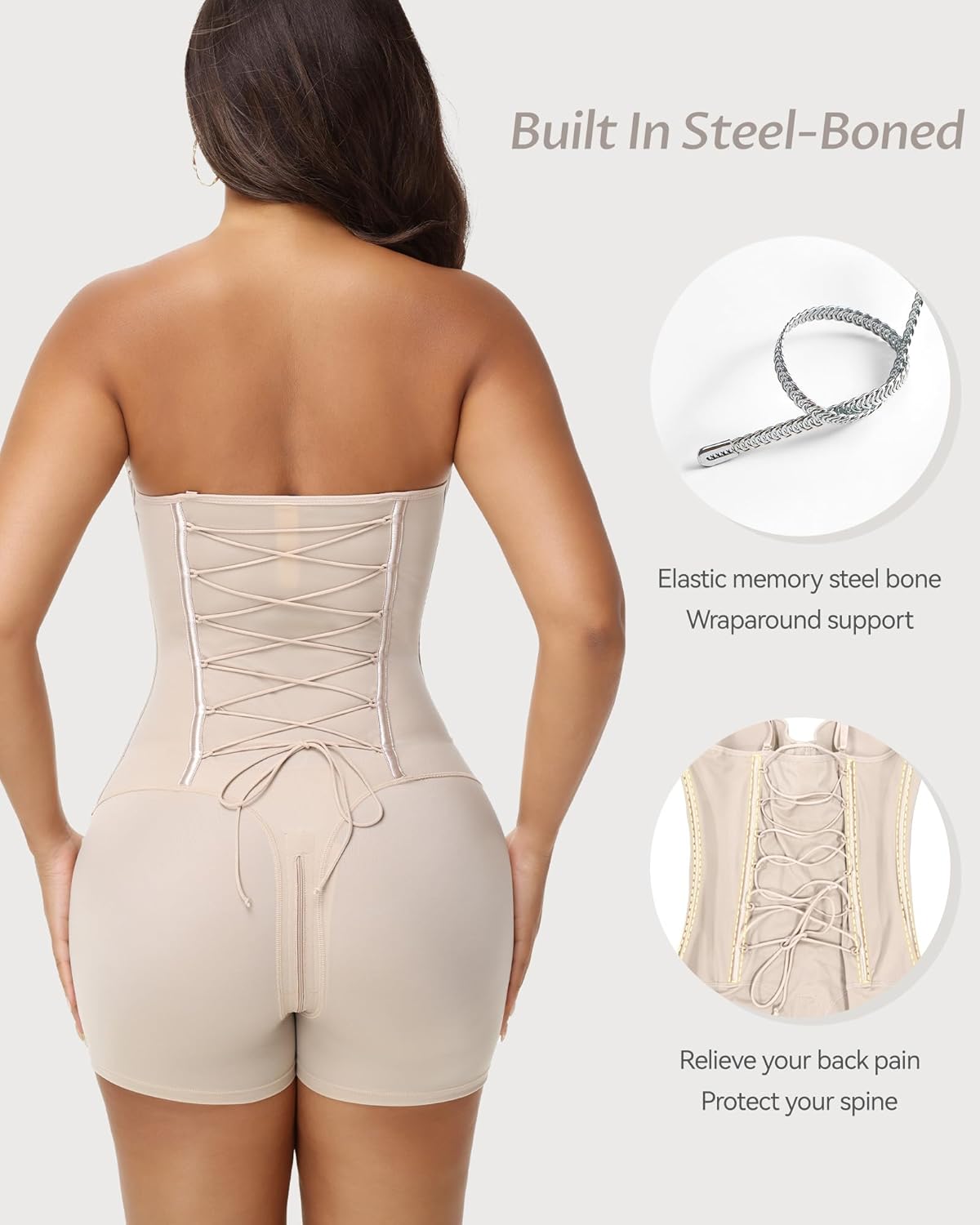 Strapless Shapewear for Women Lace-up Body Shper Backless Shpewear Bodysuit Butt Lifter - Image 3