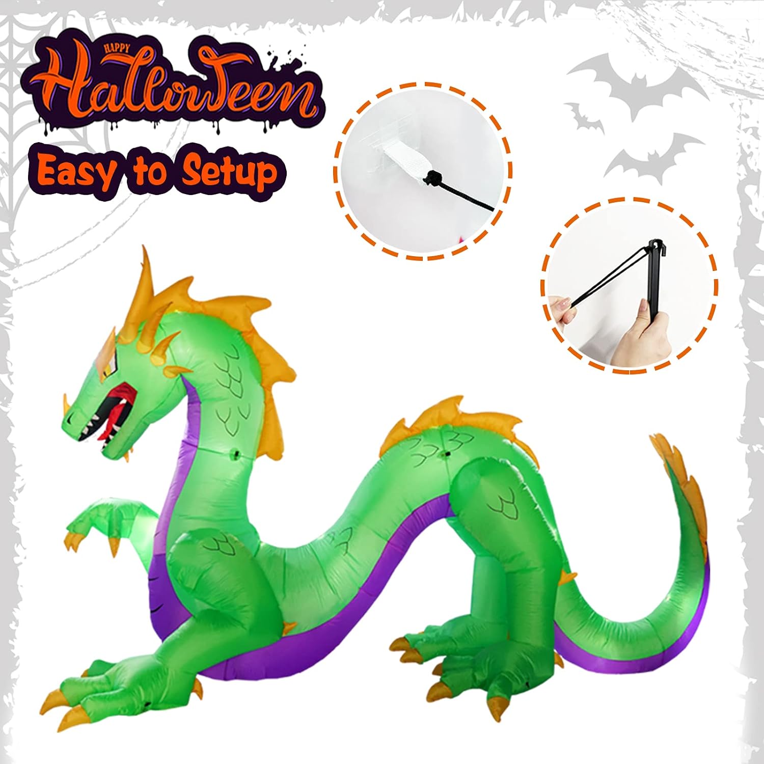 PARAYOYO 14Ft Long Halloween Inflatable Dragon Green with LED Lights Blow up Decor Holiday Carnival Party Outdoor Night Decoration : Patio, Lawn & Garden
