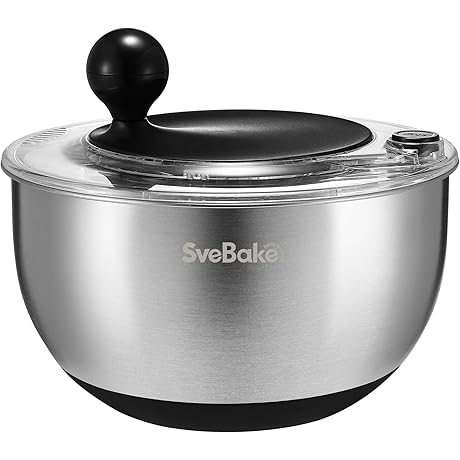 5.3Qt High Capacity Stainless Steel Salad Spinner with Stop Button