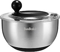 SveBake 5.3Qt Stainless Steel Salad Spinner with One-Touch Stop, BPA-Free Lettuce Dryer, Non-Slip Base, Transparent Lid & Drainage