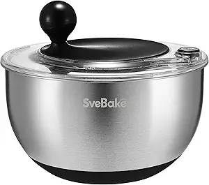 5.3Qt Stainless Steel Salad Spinner with Stop Button, BPA-Free Vegetable Lettuce Spinner, Transparent Lid & Drainage Hole, Non-Slip Base, Dishwasher Safe Fruit Washer