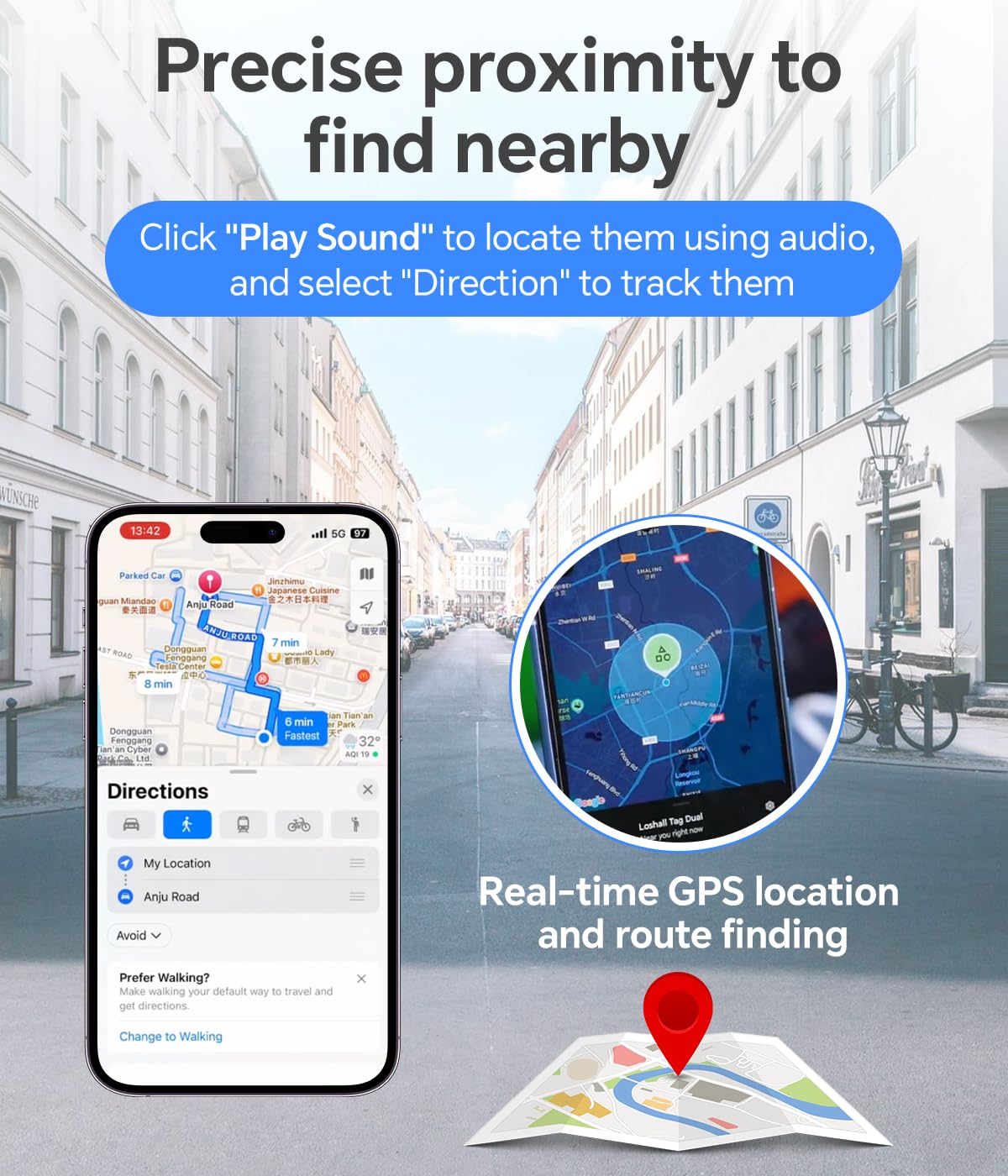 Étiquette de suivi d'air, traqueur Bluetooth étanche IP67, localisateur de porte-clés, localisateur d'articles pour sacs, sacs à dos, bagages, animaux de compagnie, portefeuilles (Android uniquement
