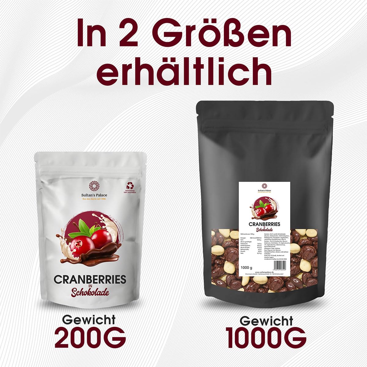 Sultan's Palace Cranberries in Schokolade 1000 g Schokoladenfrüchte