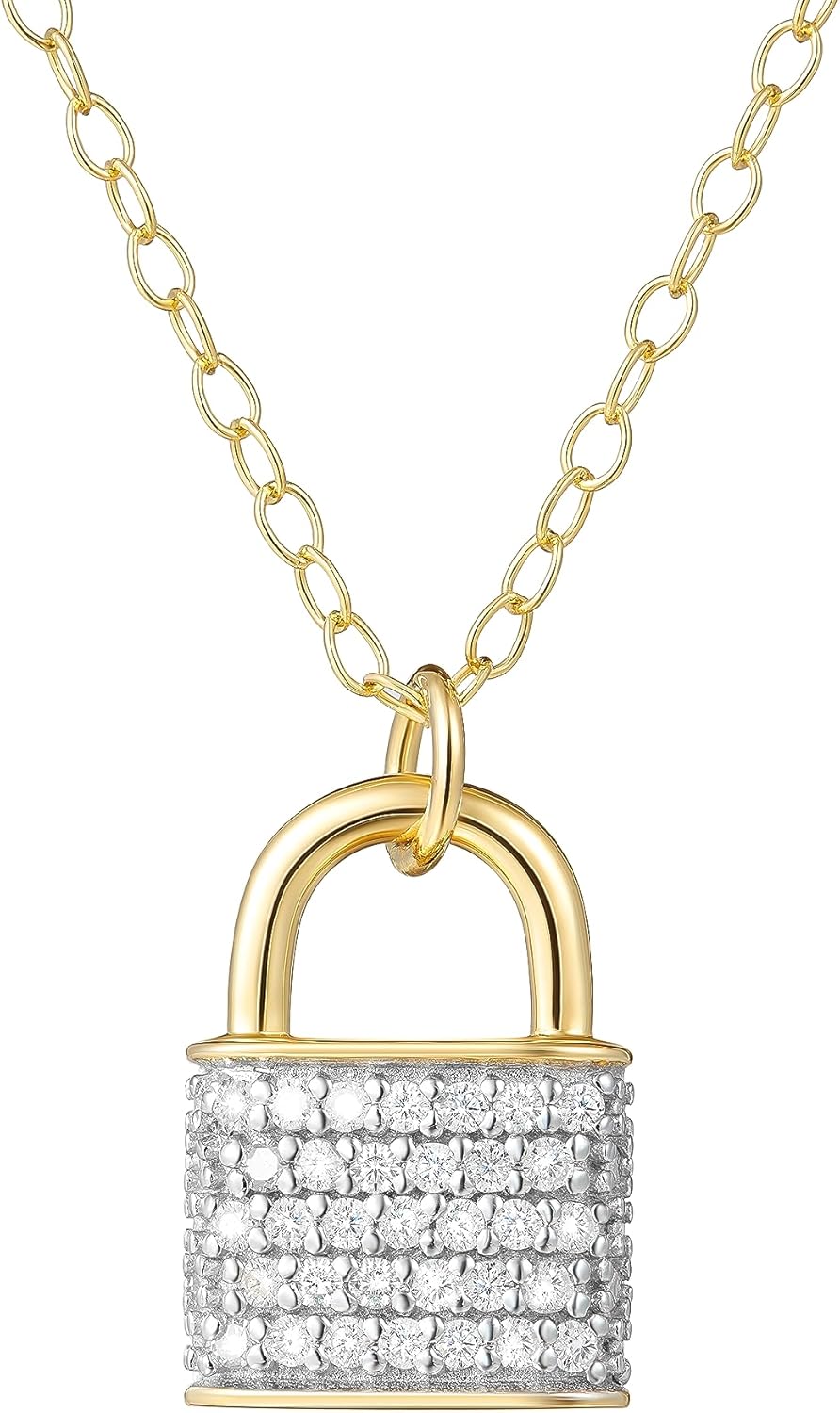 Amazon Essentials 1/10 CT TW Diamond Lock Necklace in Plated Sterling Silver (previously Amazon Collection)