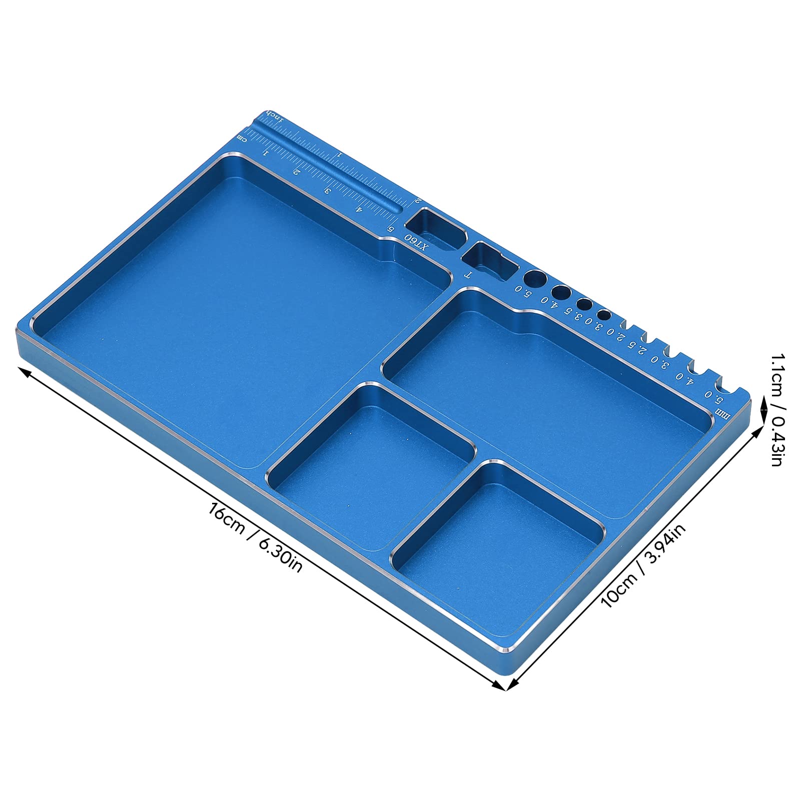 Dilwe RC Aluminium Alloy Magnetic Screw Tray with Pad for RC Model Toy Repair, Electronic Repair Kit Tool Organizer (Blue)