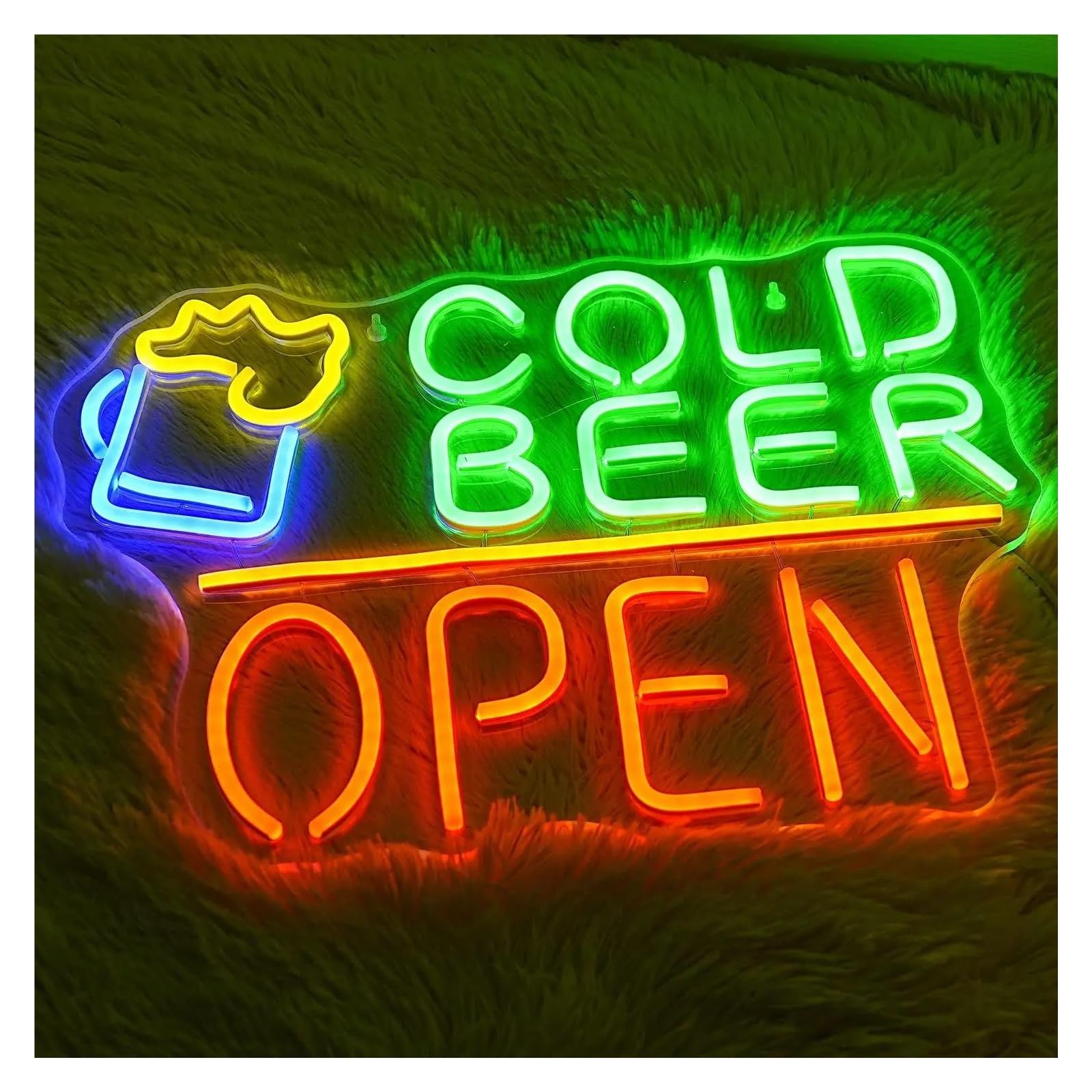 Decoración Lámparas Letrero De Neón Cold Beer Open Brillo Ajustable, Para Decoración De Pared, Ideal Para Bares, Tiendas, Fiestas Y Bistrós 32x42cm