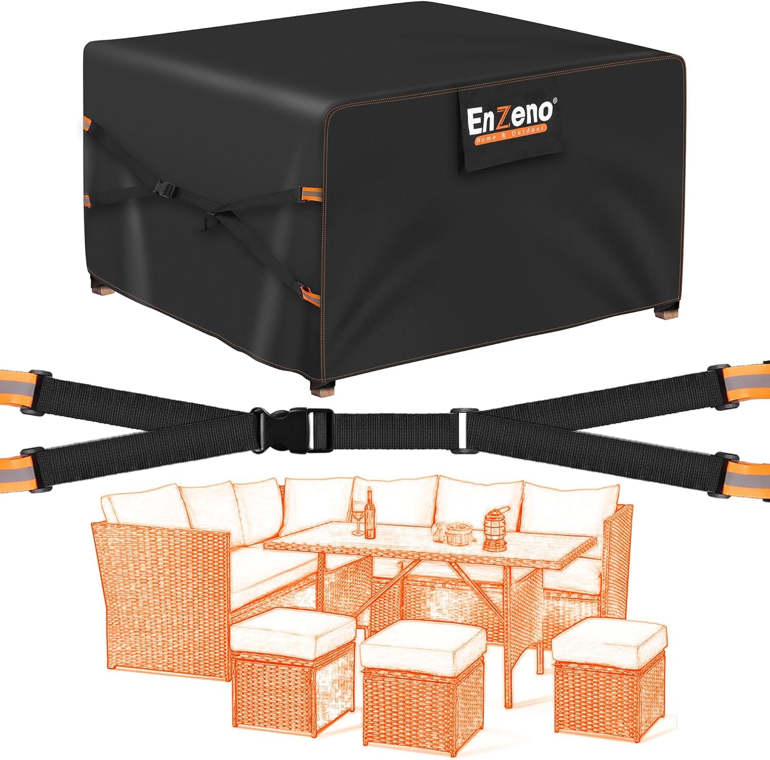 Enzeno New Upgrade Garden Furniture Set Covers Waterproof,500D Heavy Duty Oxford cloth Outdoor Furniture Covers,Wider Vents for Patio Chair and Table Rattan Sofa 230x230x90cm Rectangular