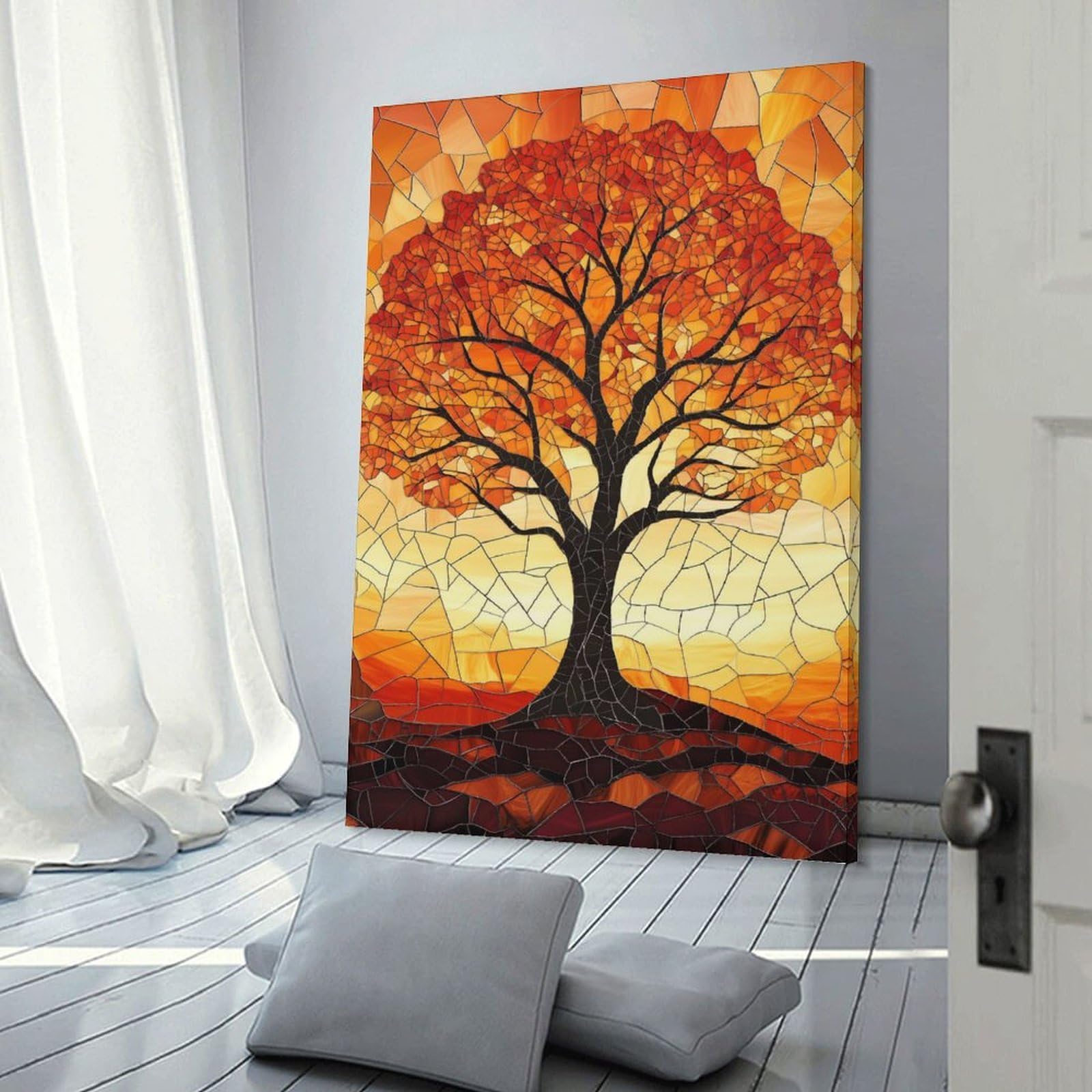 Junmoney Frame-Style-15-1 Canvas Wall Picture Mosaic Autumn Tree, 12X18inch(30X45cm), For Bedroom, Lounge Or Dressing Area, Stylish Decor For A Restful Room Update