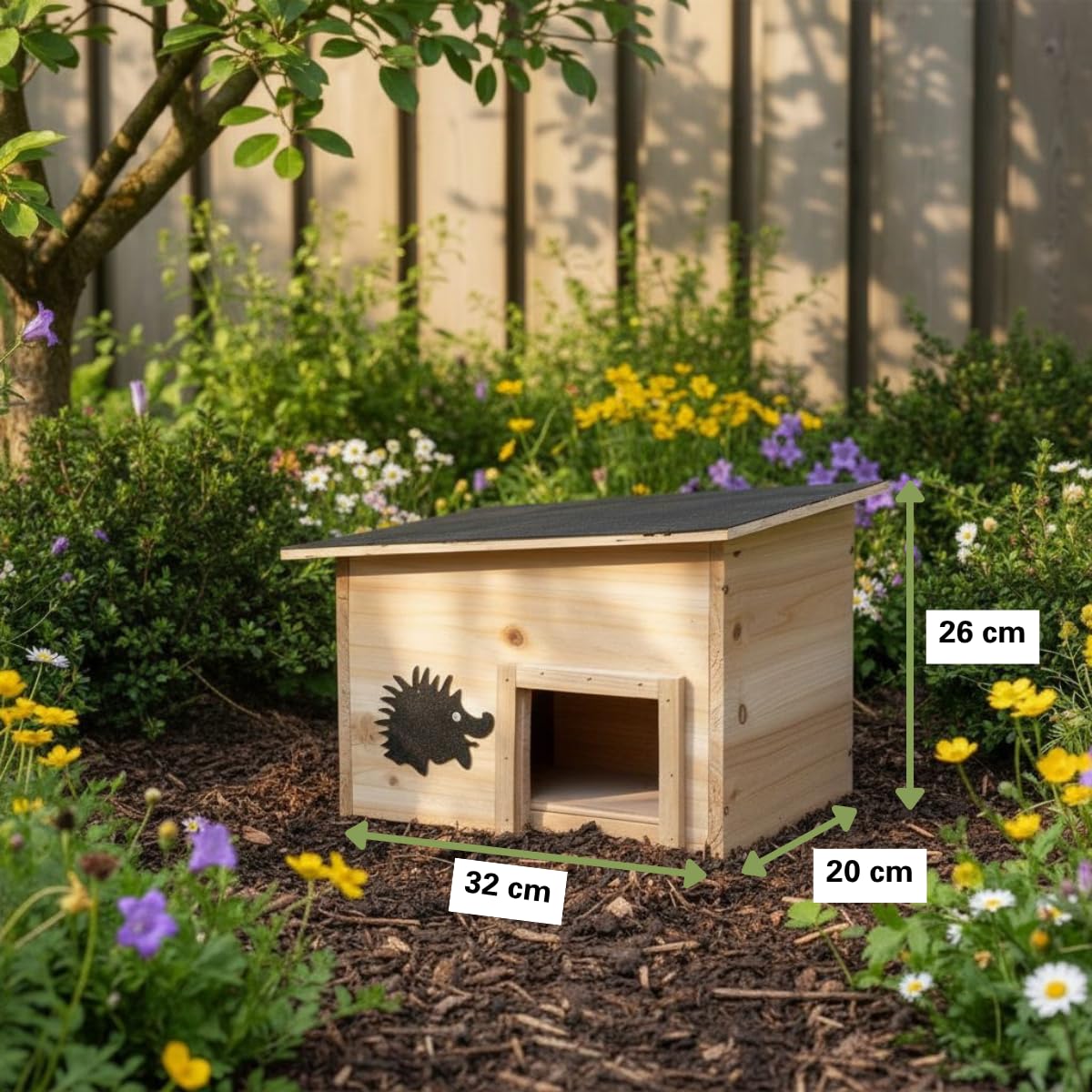 Lifetime Garden Igelhaus Winterfest mit Boden - Igelfutterhaus mit Inlauftunnel und Wasserfest - Igelhäuser Kompakter Unterschlupf 32×26×20 cm - Holz FSC 100%