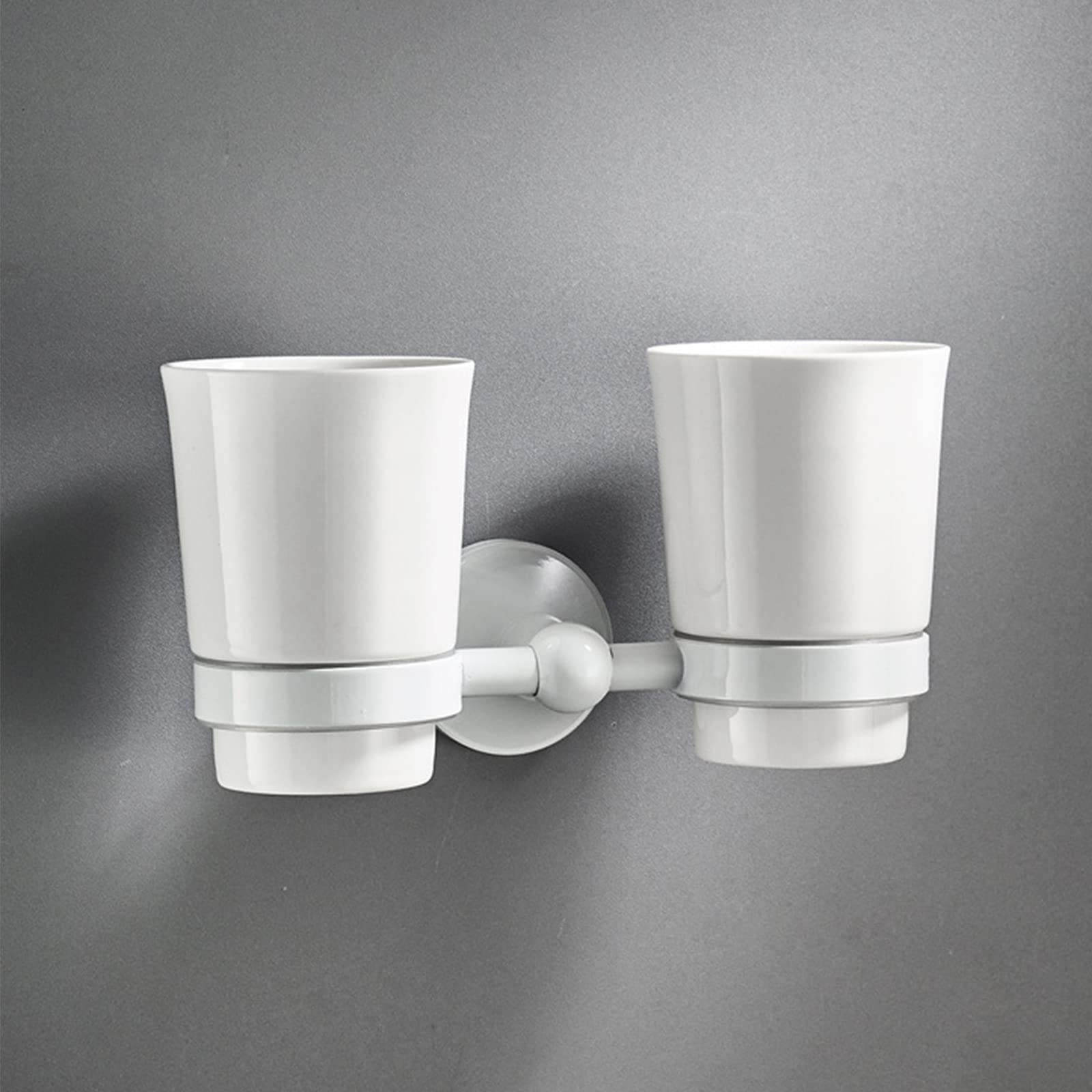 Soporte De Cepillo De Dientes Blanco, Soporte De Cepillo De Dientes Doble De Latón Macizo para Decoración De Baño, Soporte De Cepillo De Dientes Montado En La Pared con Taza De Cerámica
