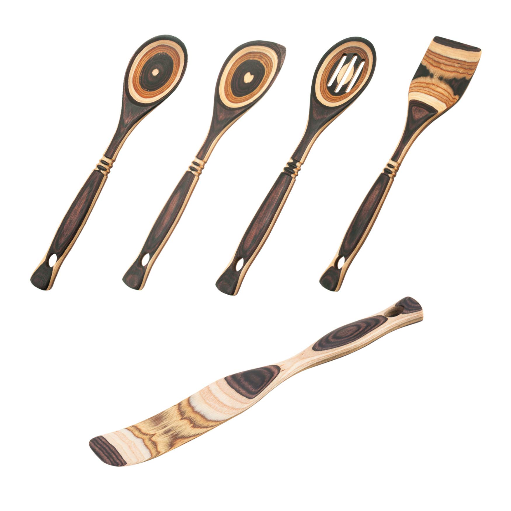 Pakka Wood 4-Piece Kitchen Utensil Bundle with Spoon, Slotted Spoon, Spatula, and Corner Spoon (Natural) (4 Items)