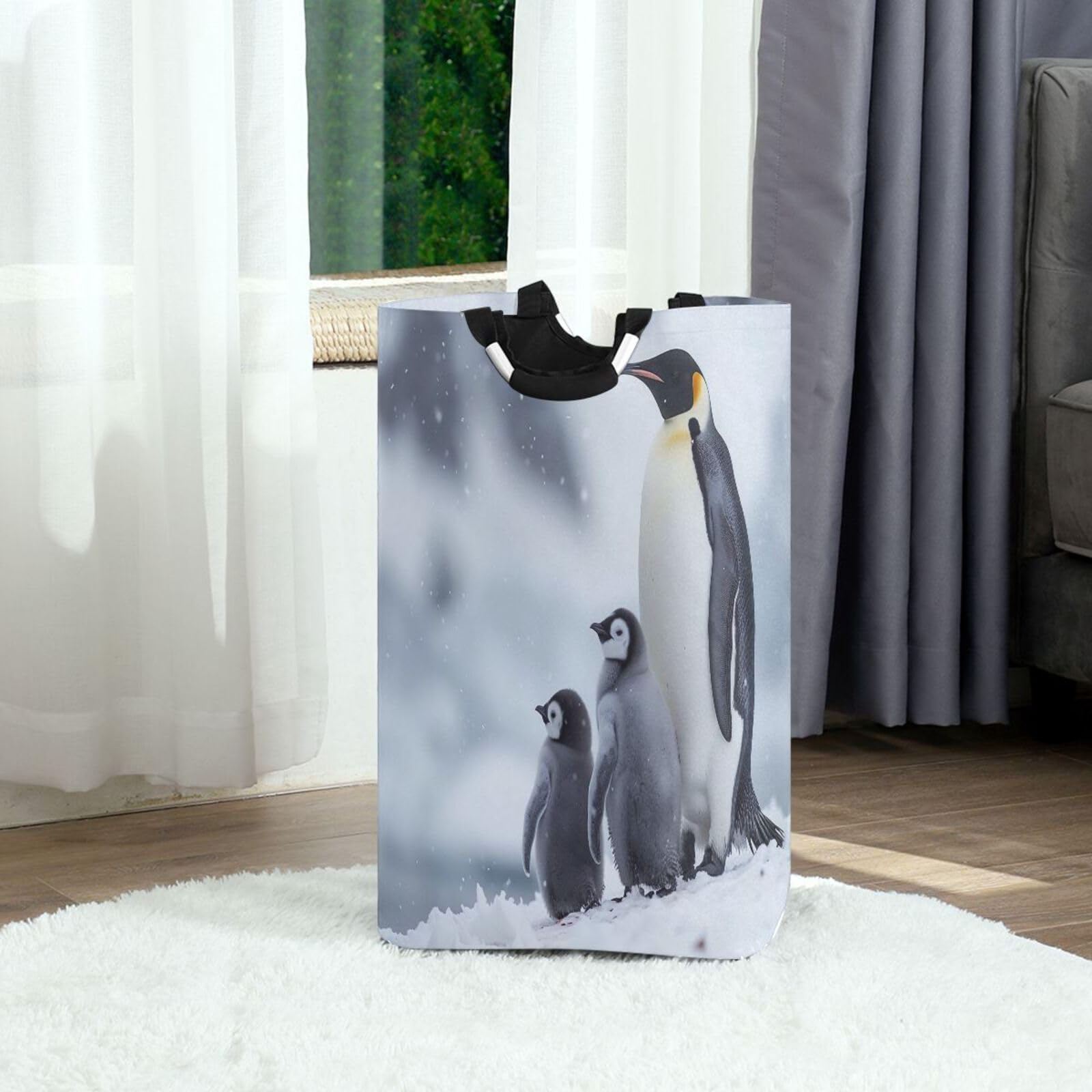 Jihqo Laundry Hamper Basket Antarctic Penguins Collapsible Nursery Storage Bin Waterproof Clothing Baskets for Home Bedroom Bathroom Washing Room
