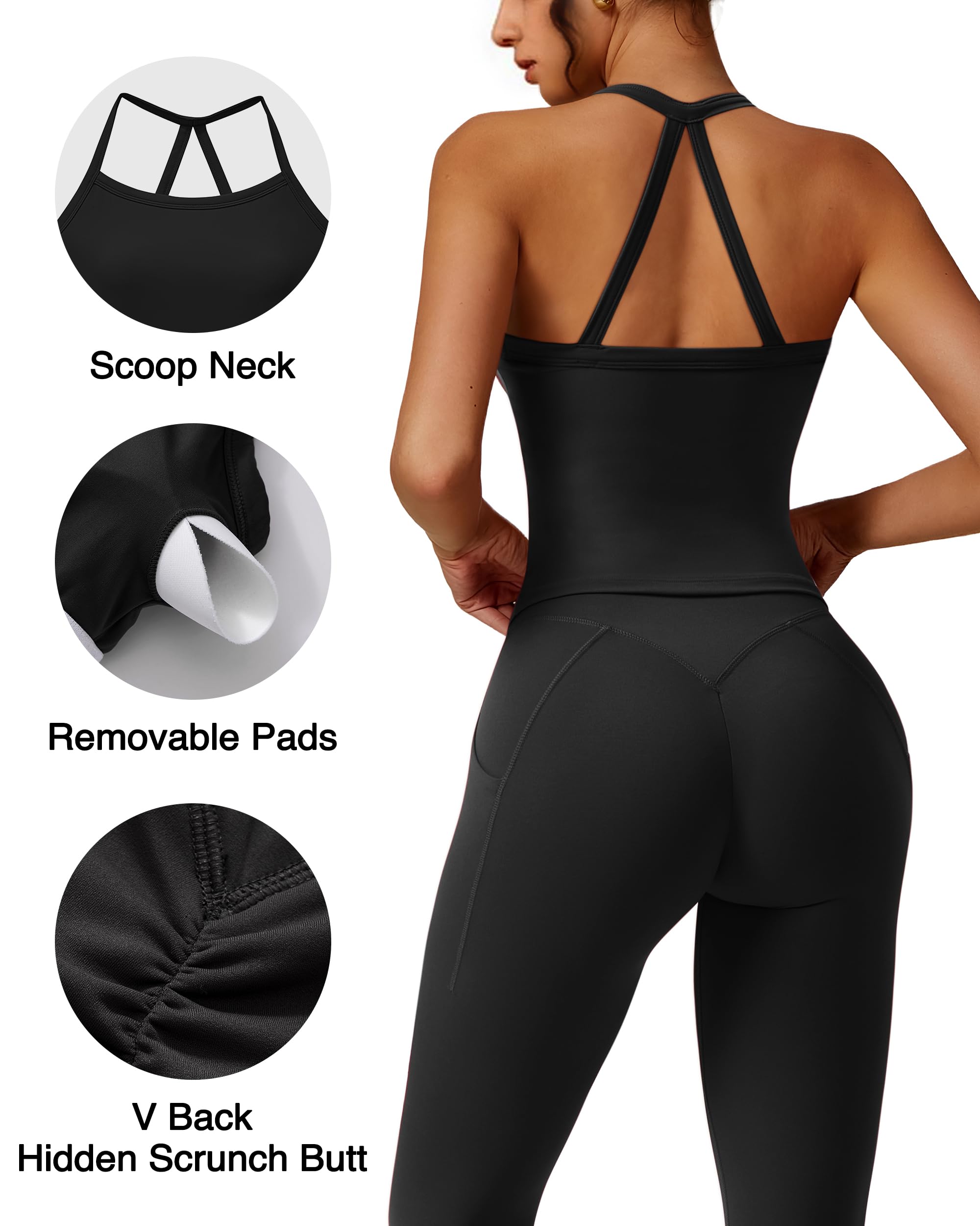DOULAFASS Tenue de sport dos nu pour femme - Ensemble débardeurs, leggings de gym - Ensemble de deux pièces avec poches
