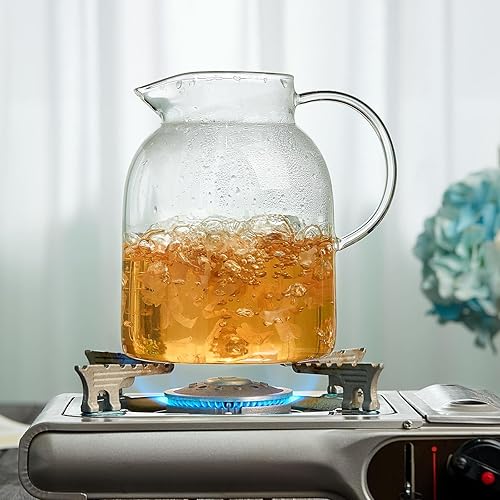 Miniatura 5 de Unbreakable - Jarra de vidrio con asa y tapa, tarro de vidrio de 68 onzas líquidas con tapa, resistente al calor, jarra de borosilicato para té,